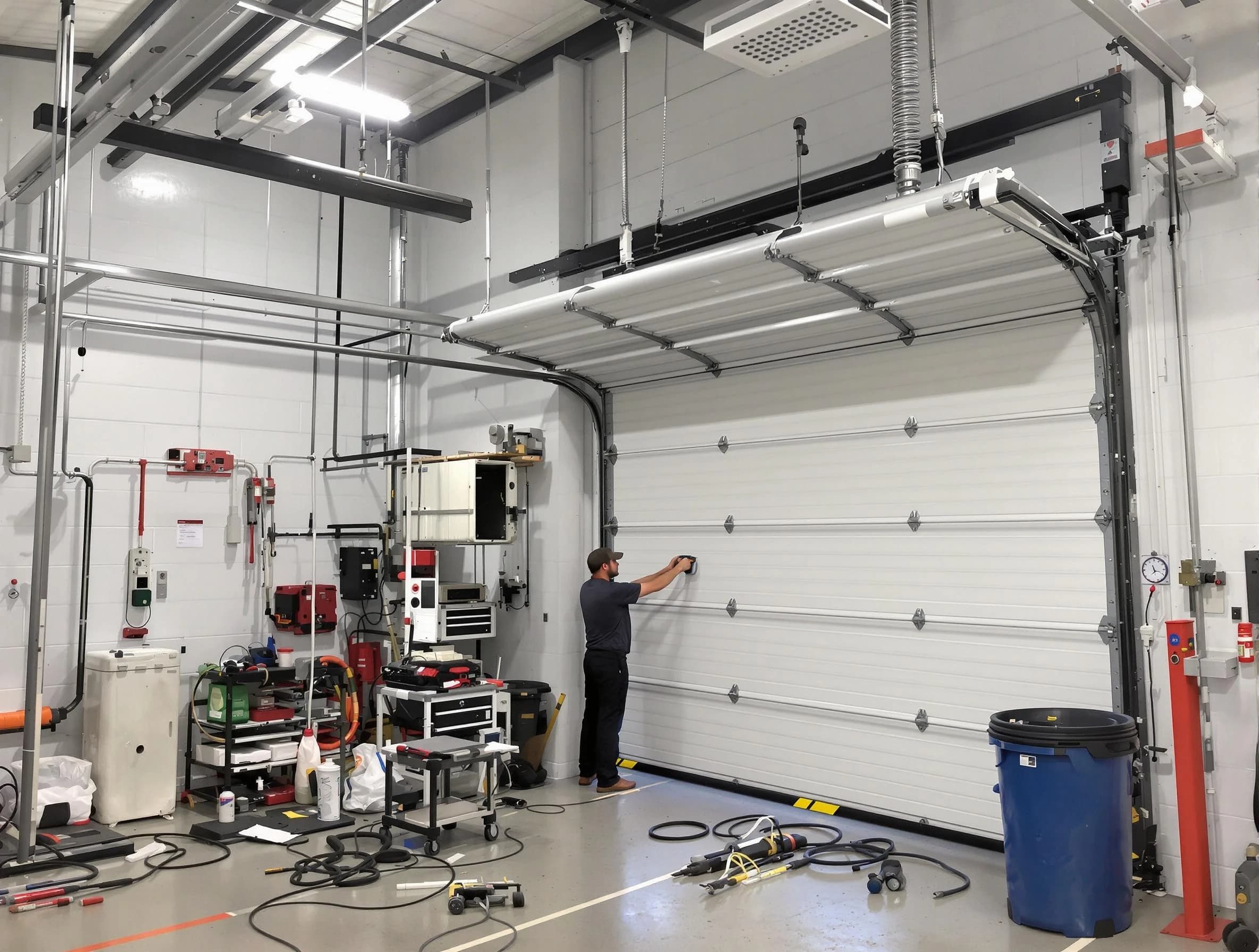 Bridgewater Garage Door Repair certified technician performing commercial door repair at a Bridgewater business facility