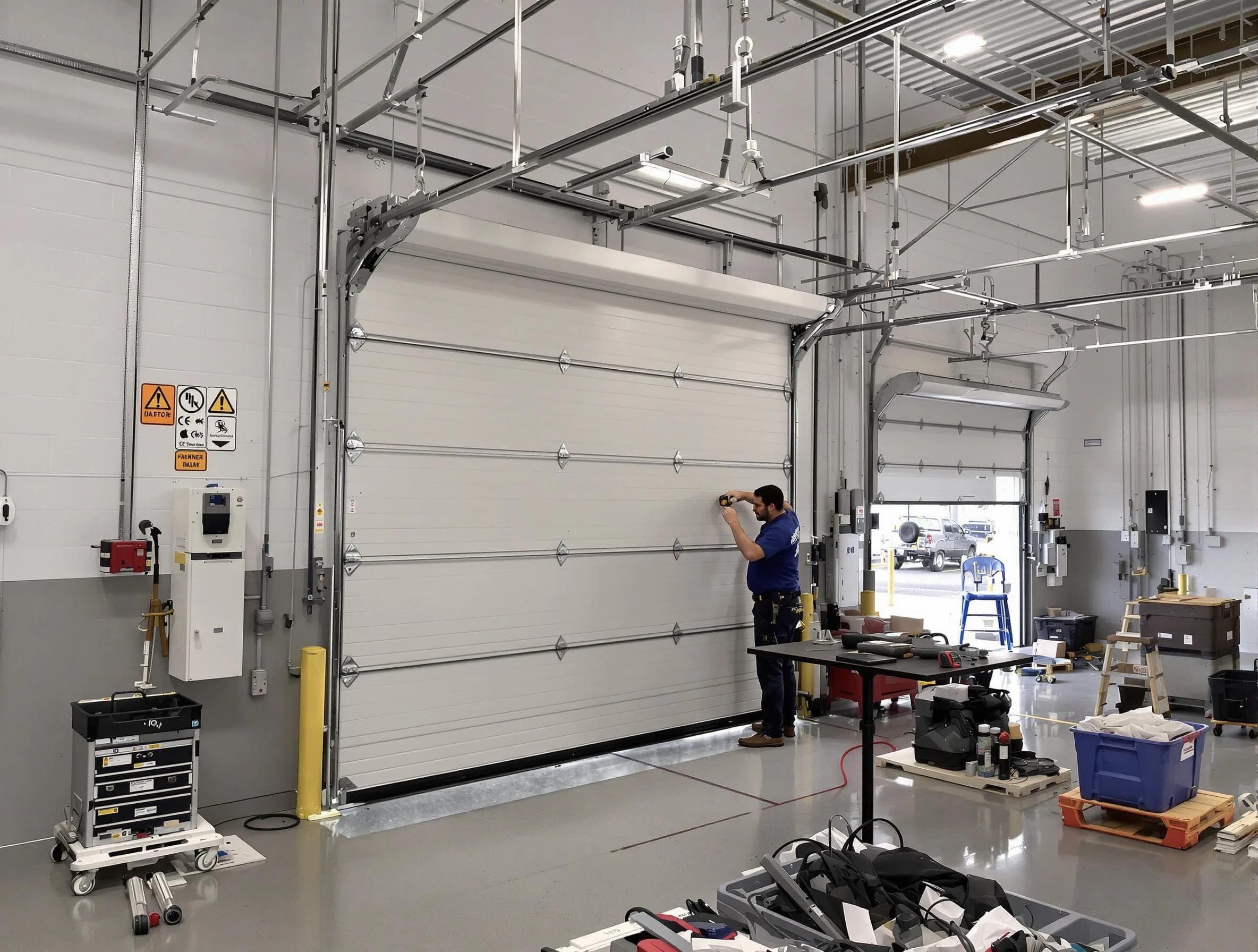 Commercial garage door repair being performed by Bridgewater Garage Door Repair expert in Bridgewater