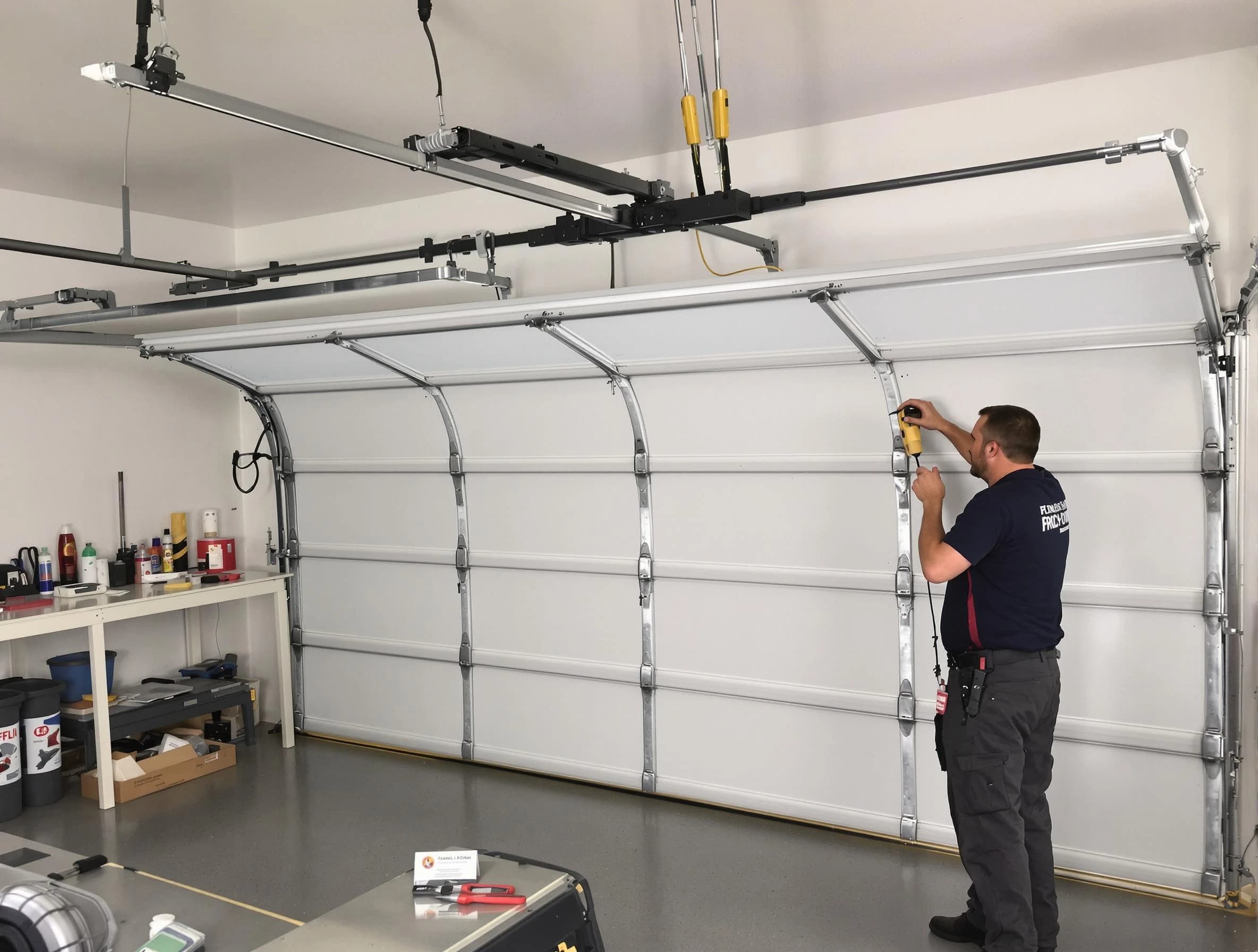 Bridgewater Garage Door Repair certified technician performing overhead door system repair in Bridgewater