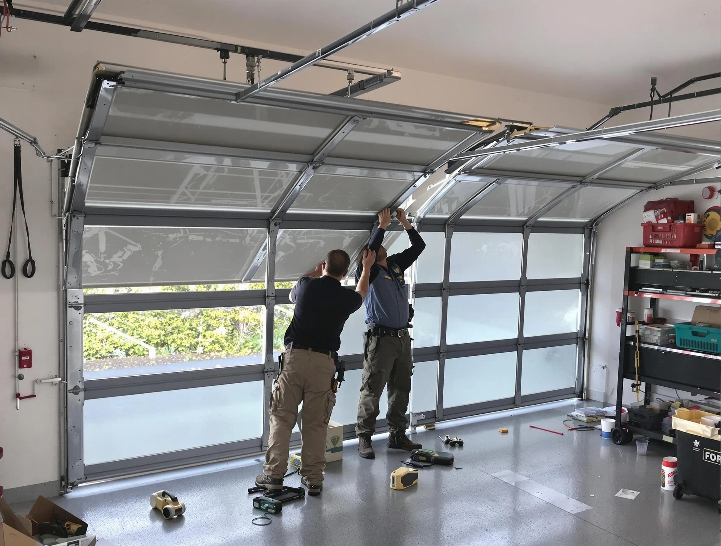 Bridgewater Garage Door Repair expert performing precise panel replacement on Bridgewater garage door