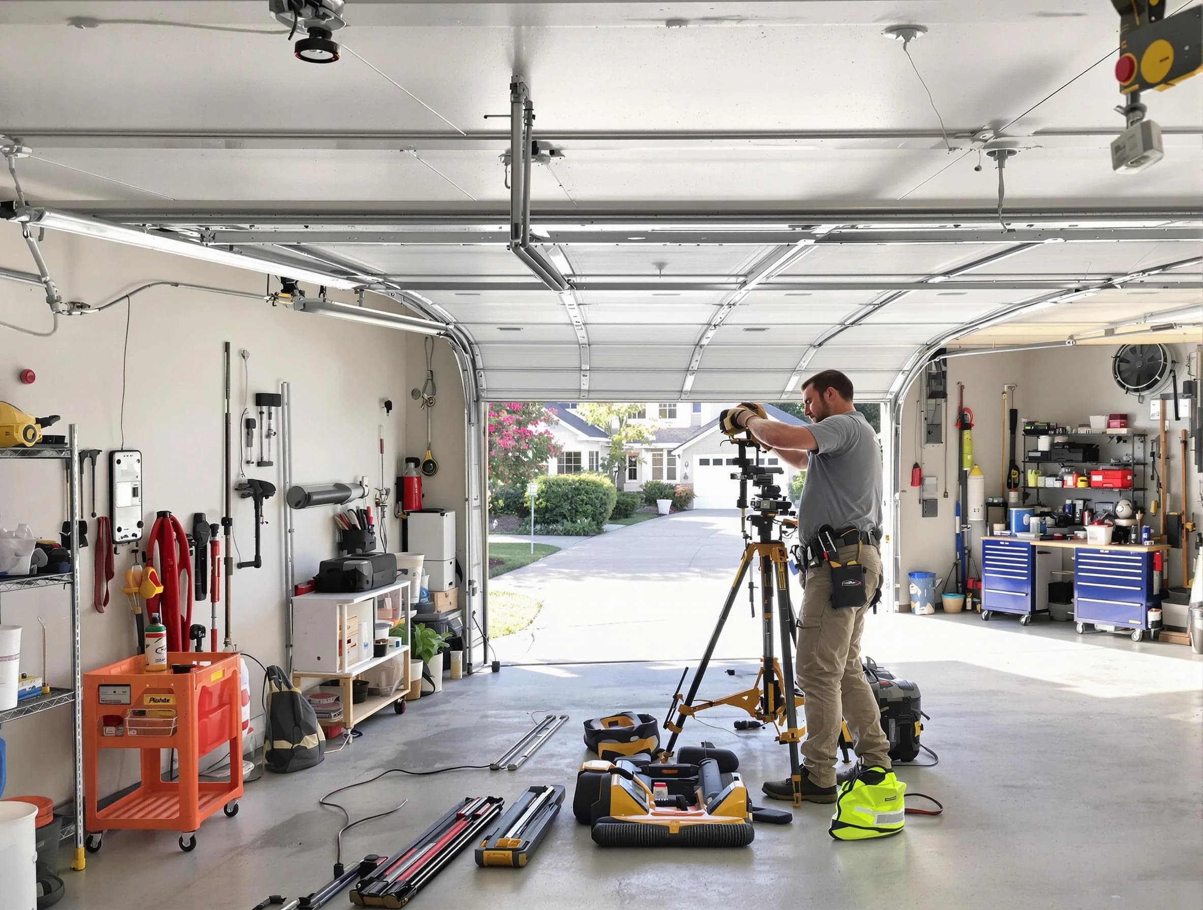 Bridgewater Garage Door Repair specialist performing laser-guided track alignment in Bridgewater